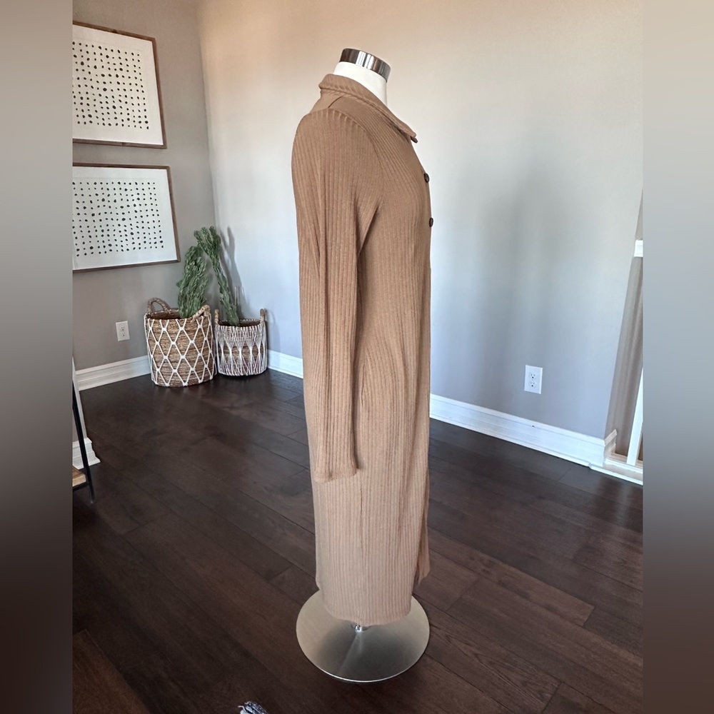 Madewell Fitted Ribbed Button-Up Sweater Dress Camel Tan Large NWT Retail $110 - Picture 7 of 15